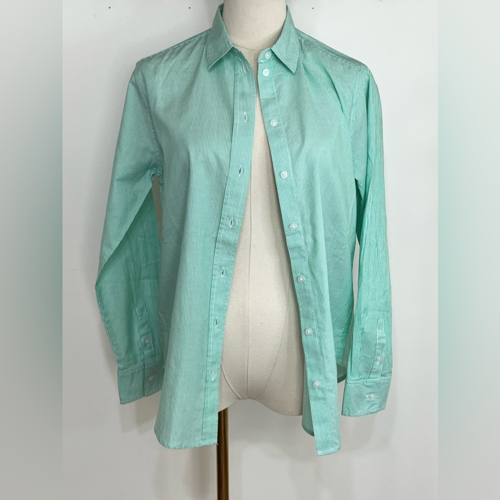 Everlane Green Pin Stripe Button Down Top NWT - Picture 2 of 7